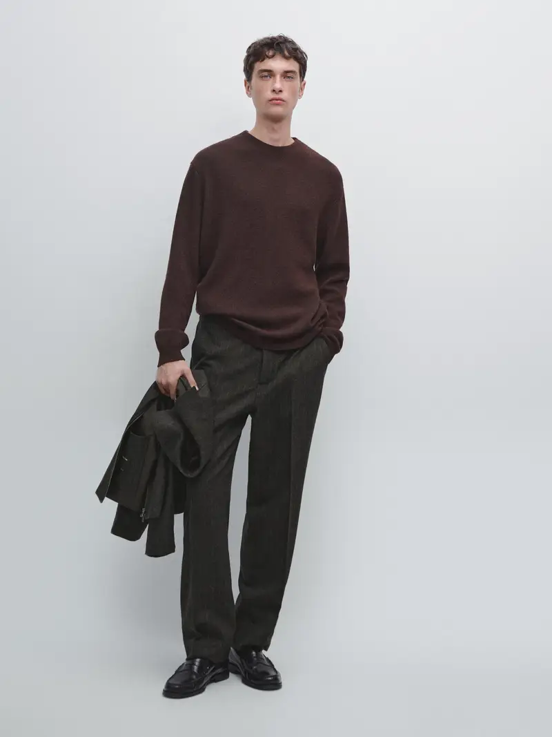 Maglia Con Collo Rotondo In Misto Lana - Bordeaux - - Massimo Dutti - Maschile