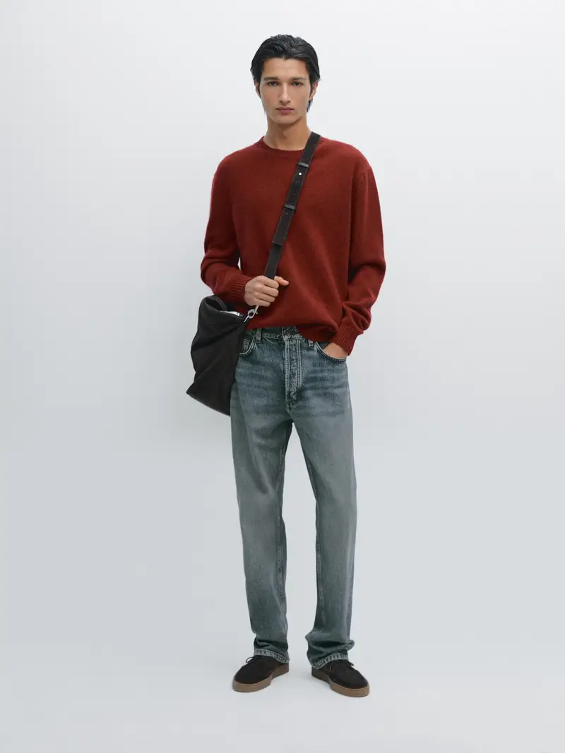 Maglia Con Collo Rotondo In Misto Lana - Rosso Oscuro - - Massimo Dutti - Maschile