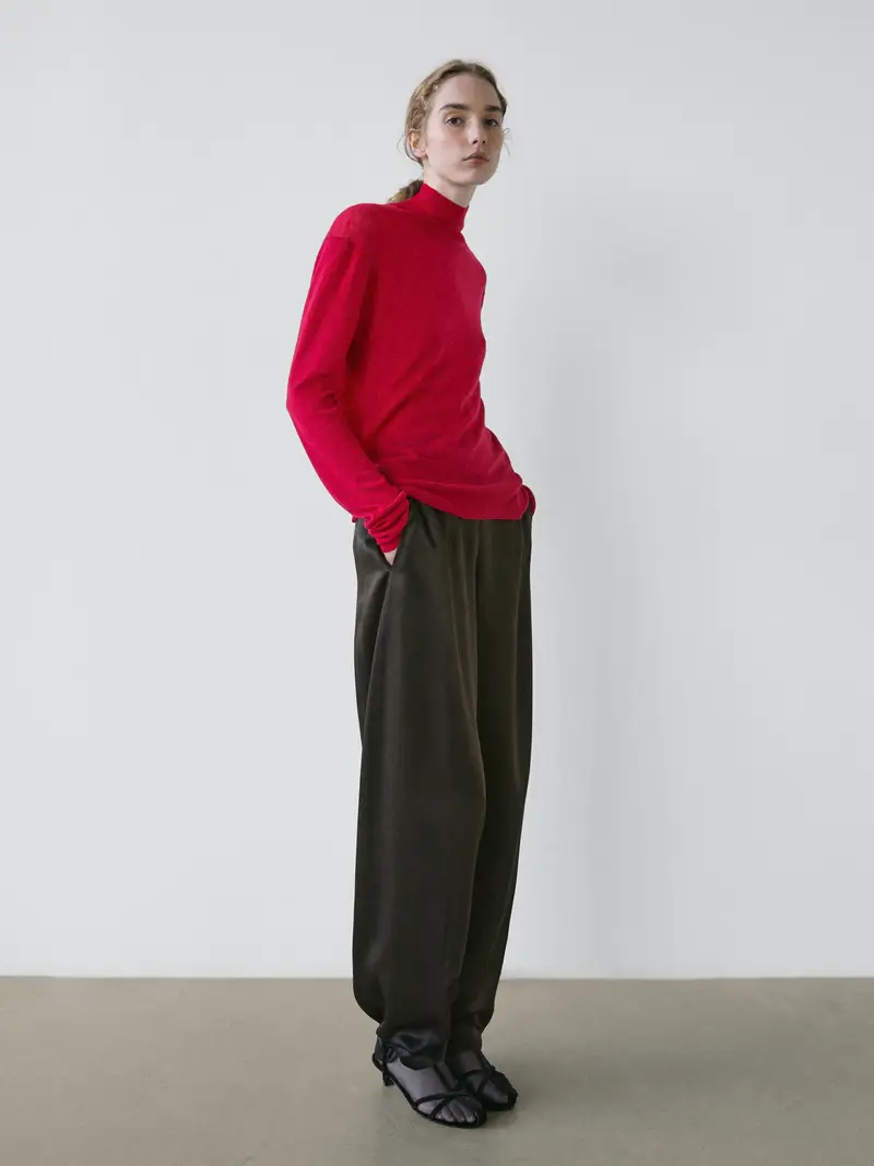 Maglia Con Mezzo Collo 100% Lana - Studio - Rosso Rubino - - Massimo Dutti - Femminile