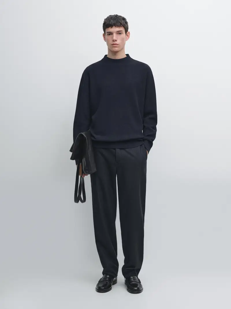 Maglia Con Mezzo Collo In Misto Cotone - Blu Marino - - Massimo Dutti - Maschile