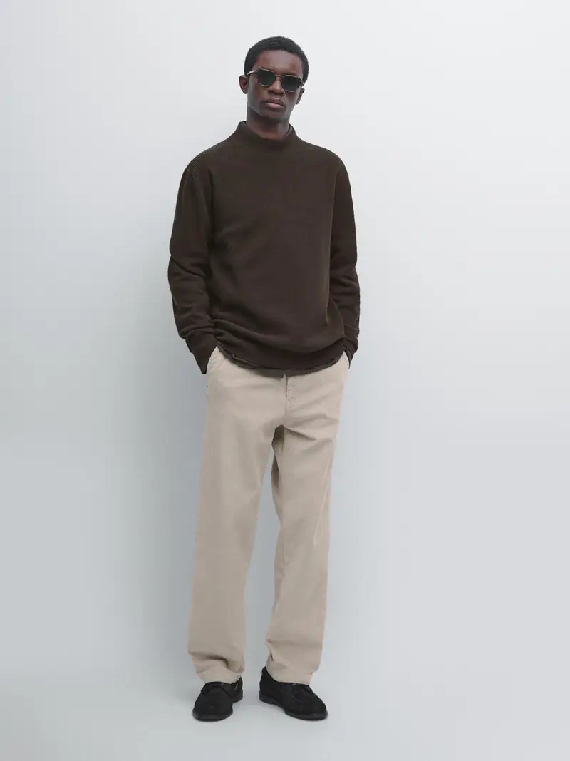 Maglia Con Mezzo Collo In Misto Cotone - Marrone Vigoré - - Massimo Dutti - Maschile MARRONE VIGORÉ