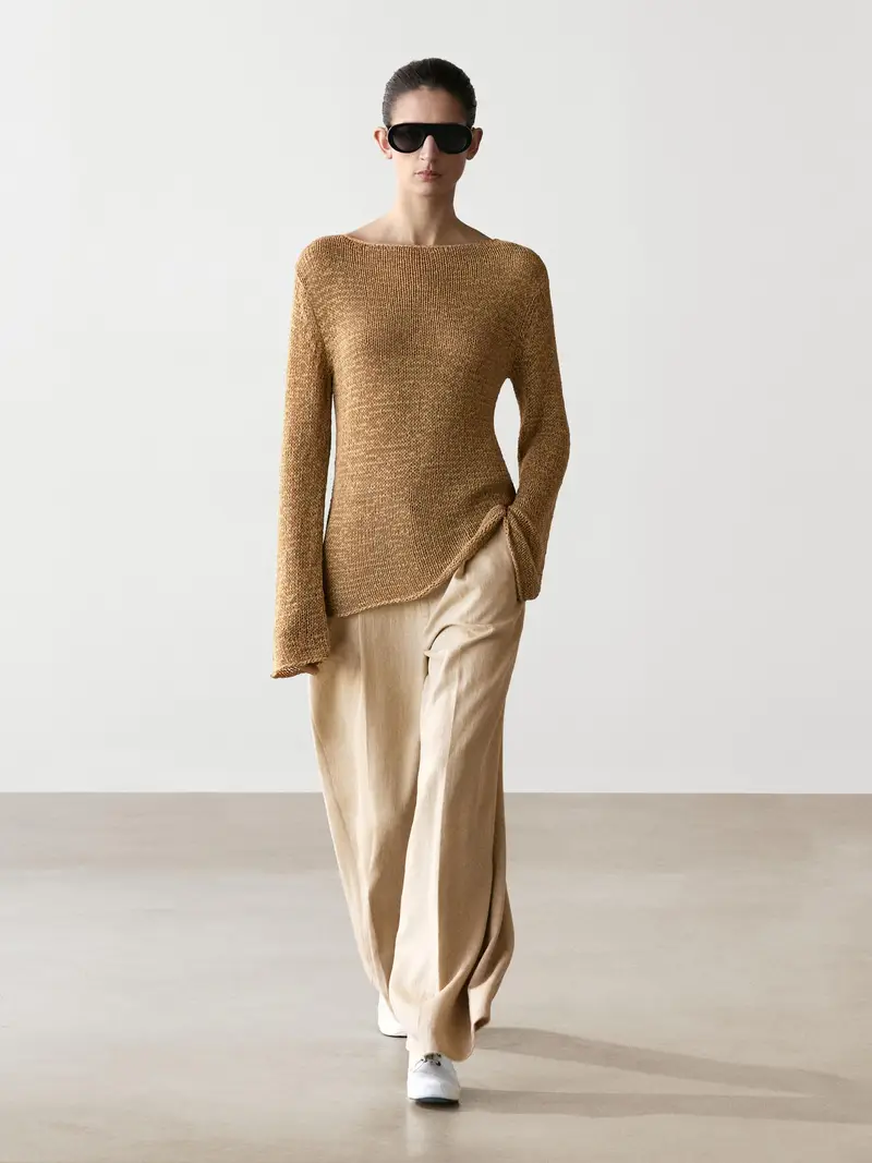 Maglia Con Scollo A Barchetta In Misto Cotone - Marrone Tostato - - Massimo Dutti - Femminile