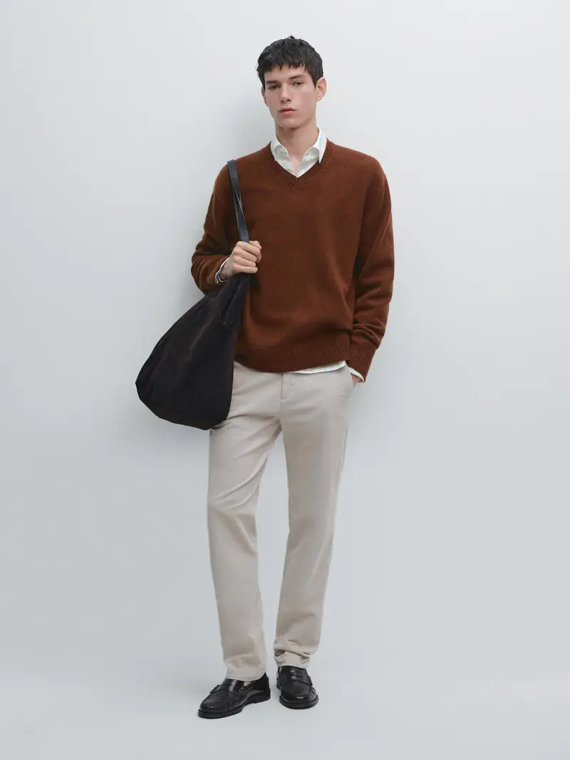 Maglia Con Scollo A V 100% Lana - Rame - - Massimo Dutti - Maschile