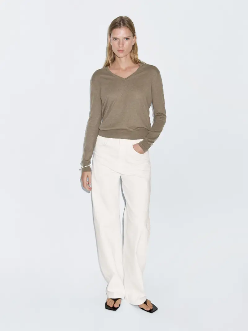 Maglia Con Scollo A V In Misto Lana - Verde Vigoré - - Massimo Dutti - Femminile VERDE VIGORÉ