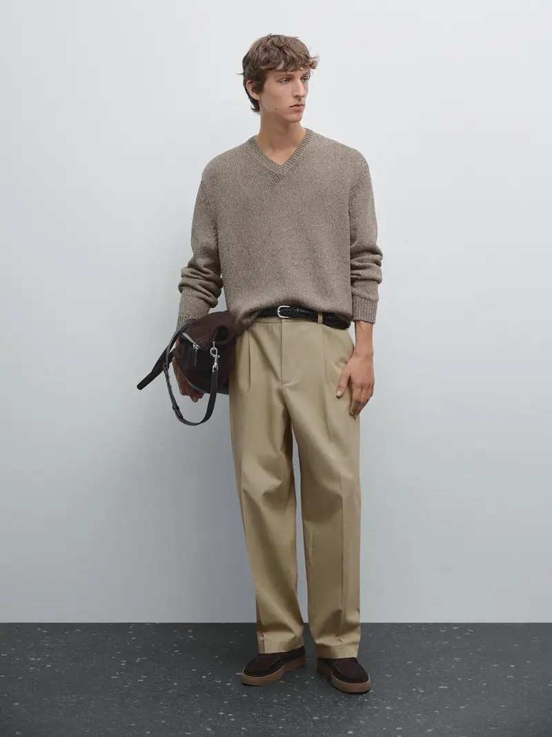 Maglia Con Scollo A V Mélange - Lavato - - Massimo Dutti - Maschile