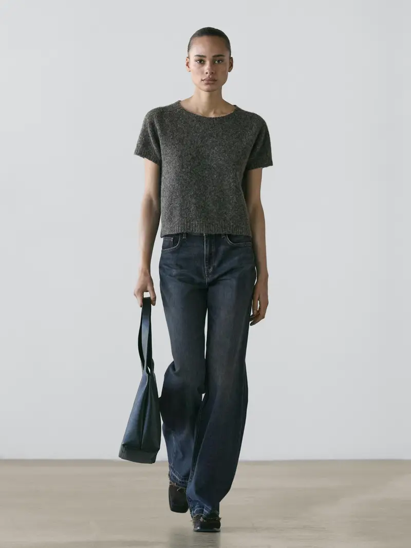 Maglia Corta In Lana E Alpaca - Grigio Medio - - Massimo Dutti - Femminile