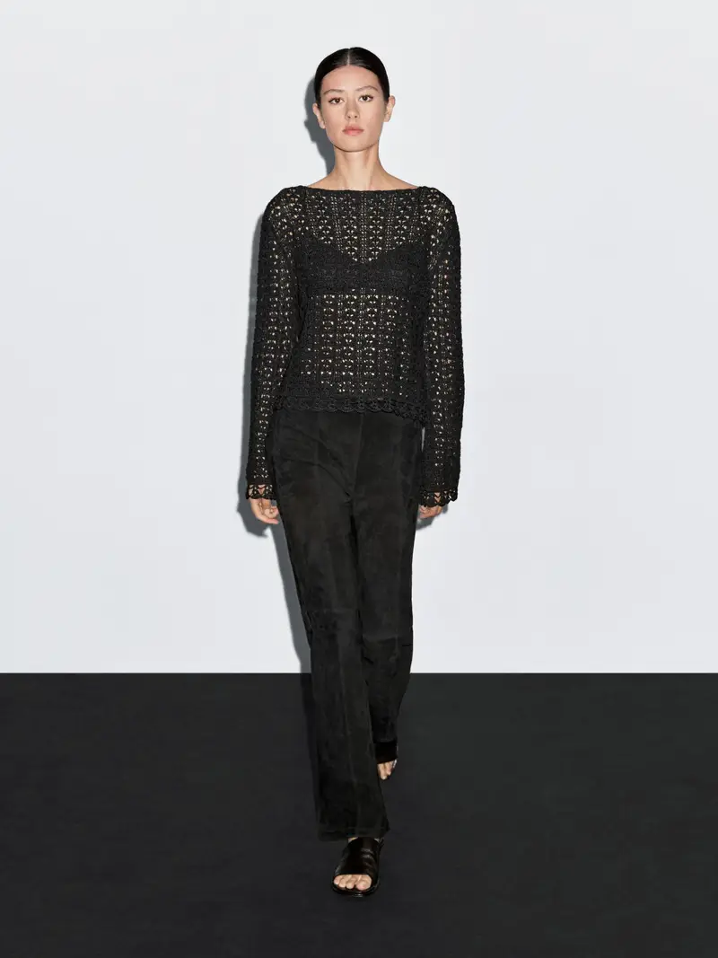 Maglia Crochet Traforata In Cotone - Nero - - Massimo Dutti - Femminile