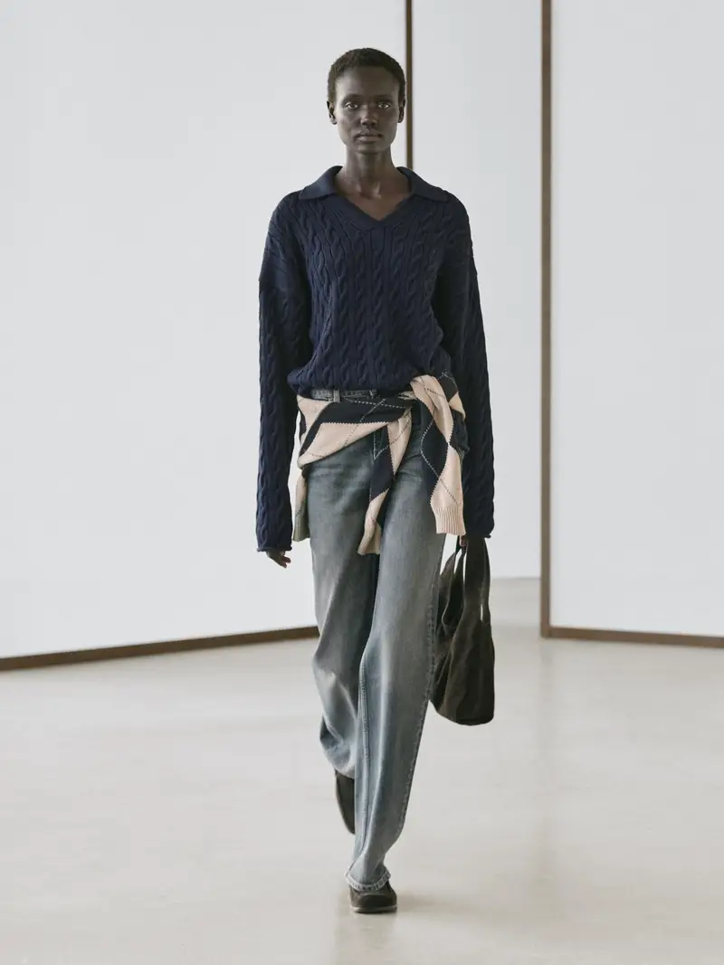 Maglia In Maglia Con Collo A Polo In Misto Cotone - Blu Marino - - Massimo Dutti - Femminile