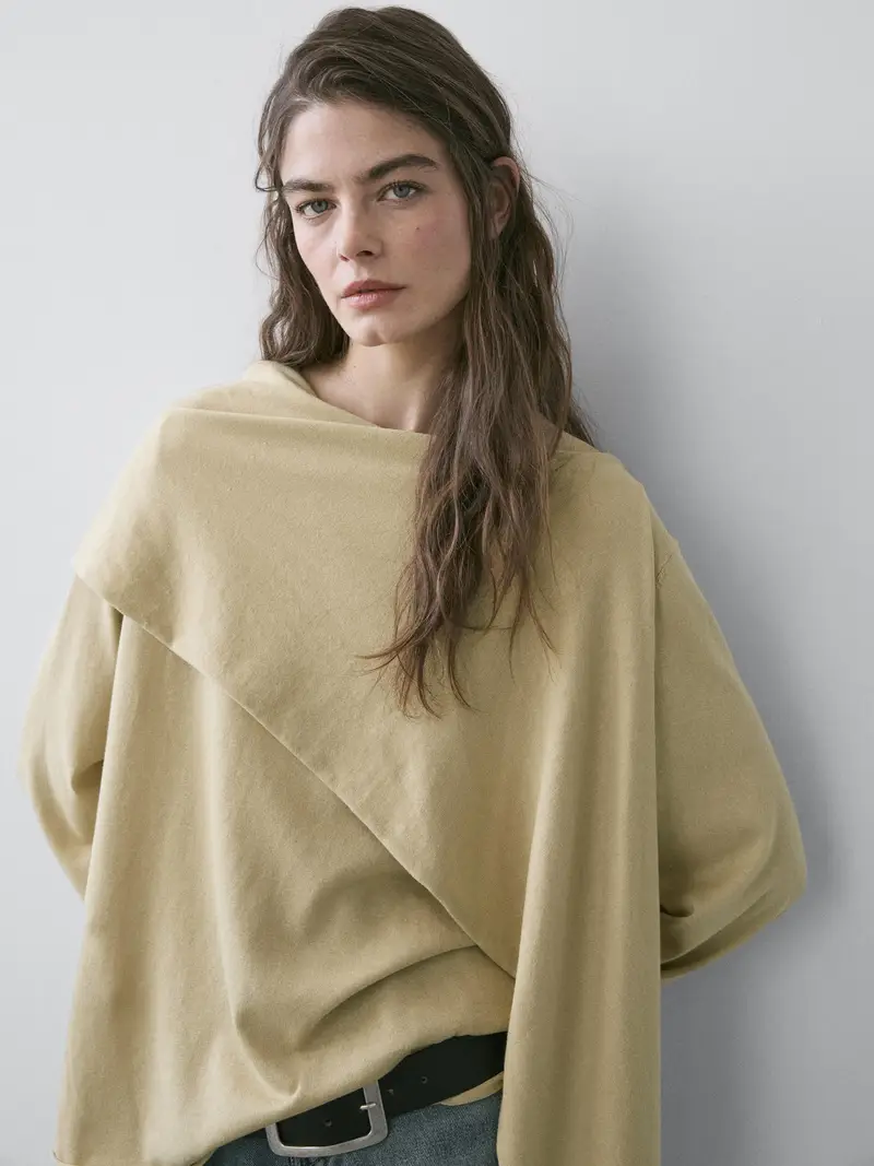 Maglia In Maglia Con Dettaglio Foulard - Verdoso - - Massimo Dutti - Femminile