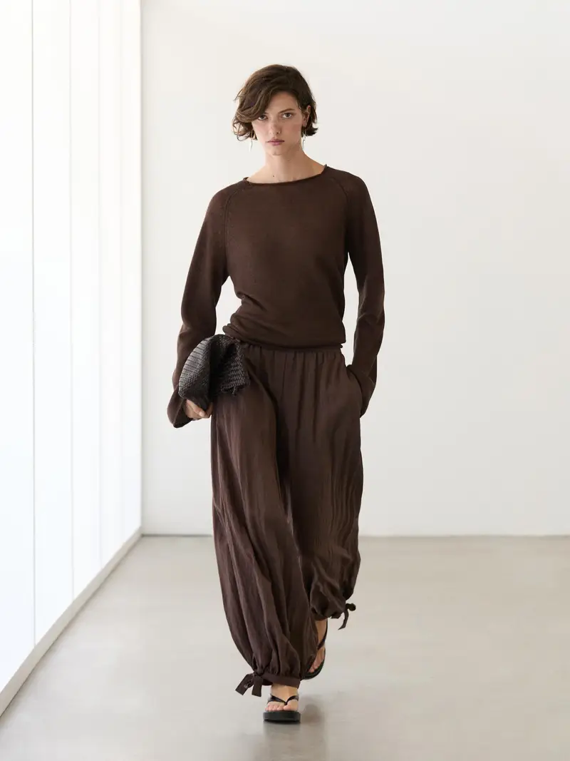 Maglia In Punto Con Collo Rotondo In Lino - Cioccolato - - Massimo Dutti - Femminile