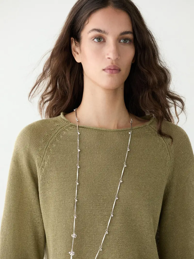 Maglia In Punto Con Collo Rotondo In Lino - Verde - - Massimo Dutti - Femminile