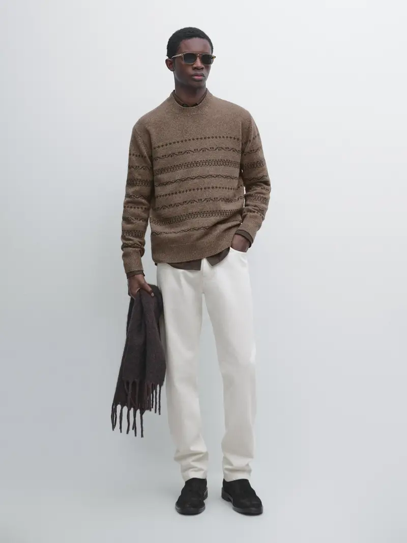 Maglia Jacquard In Misto Lana - Moca - - Massimo Dutti - Maschile