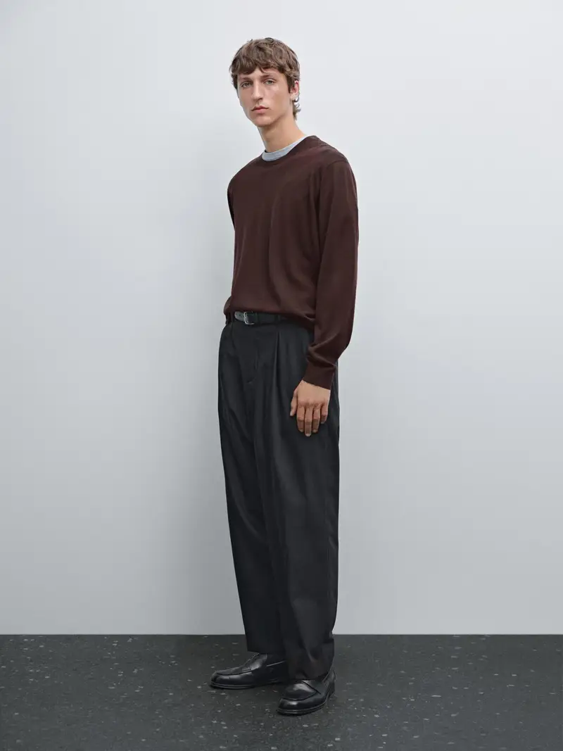 Maglia Lavorata 100% Lana Merino - Granata Chiaro - - Massimo Dutti - Maschile