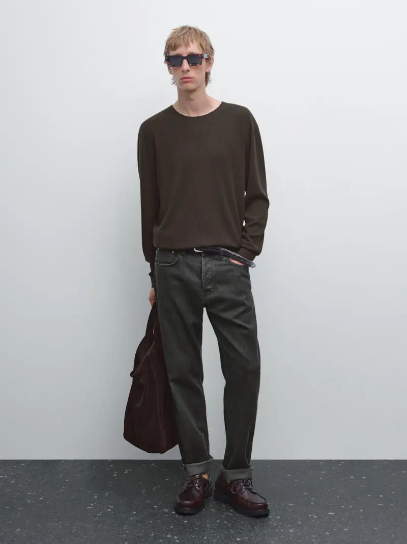 Maglia Lavorata 100% Lana Merino - Marrone - - Massimo Dutti - Maschile