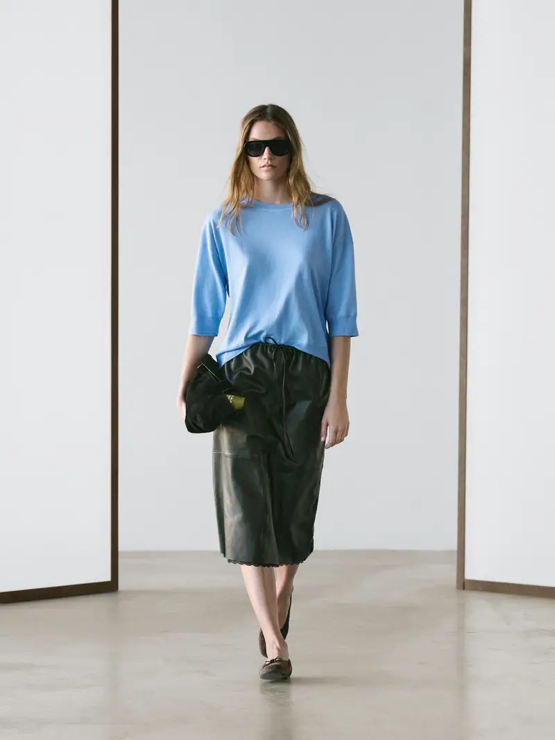 Maglia Lavorata A Maniche Corte In Misto Cotone - Azzurro - - Massimo Dutti - Femminile