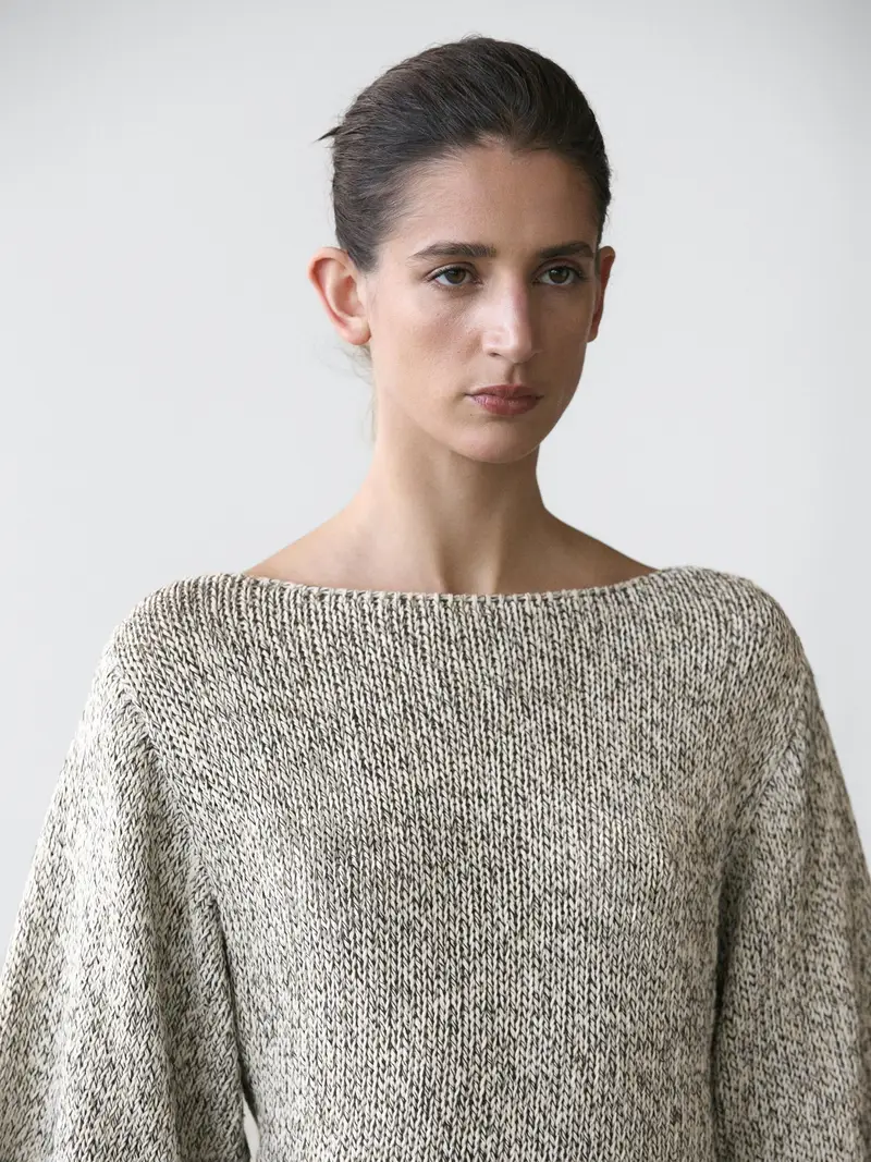 Maglia Lavorata A Mantella In Cotone - Grigio Chiaro - - Massimo Dutti - Femminile