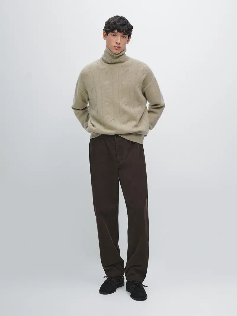 Maglia Lavorata Con Collo Alto In Misto Lana - Beige - - Massimo Dutti - Maschile