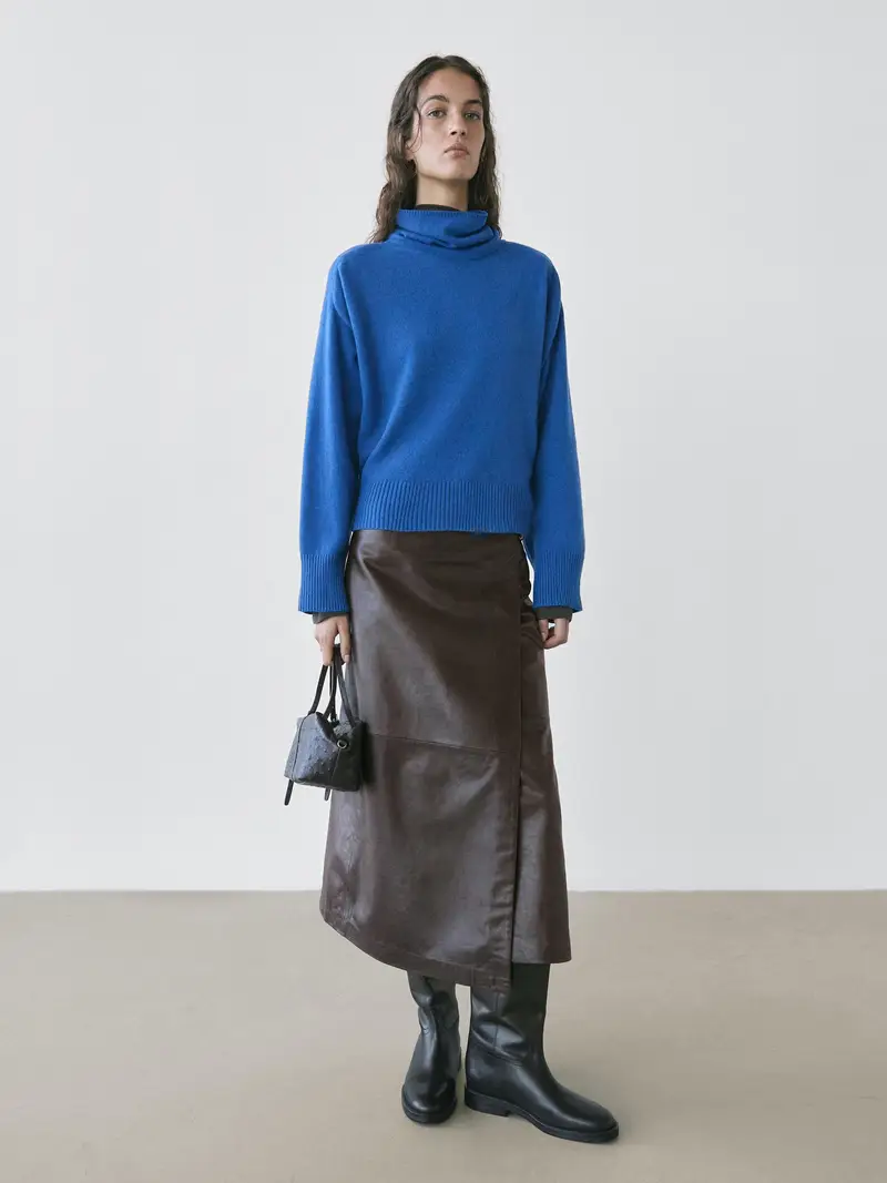 Maglia Lavorata Con Collo Alto In Misto Lana - Blu Elettrico - - Massimo Dutti - Femminile