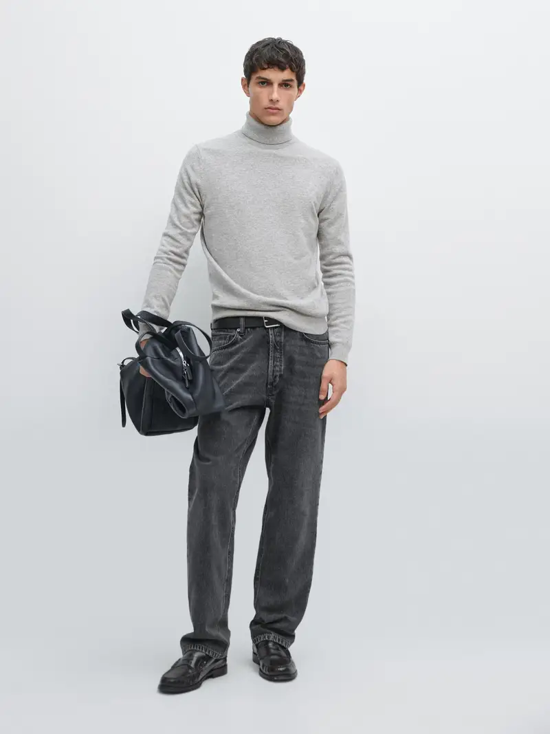 Maglia Lavorata Con Collo Alto In Misto Lana - Grigio Mélange - - Massimo Dutti - Maschile