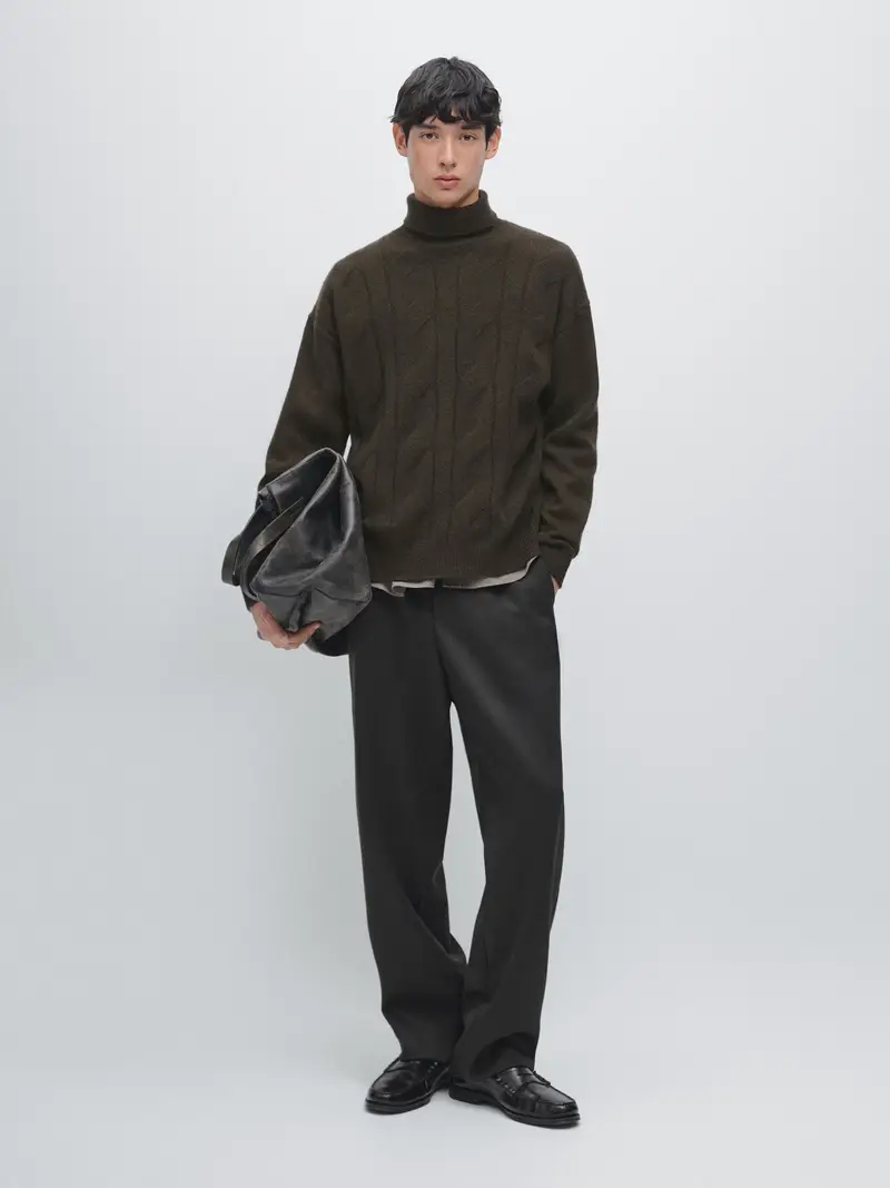 Maglia Lavorata Con Collo Alto In Misto Lana - Marrone - - Massimo Dutti - Maschile