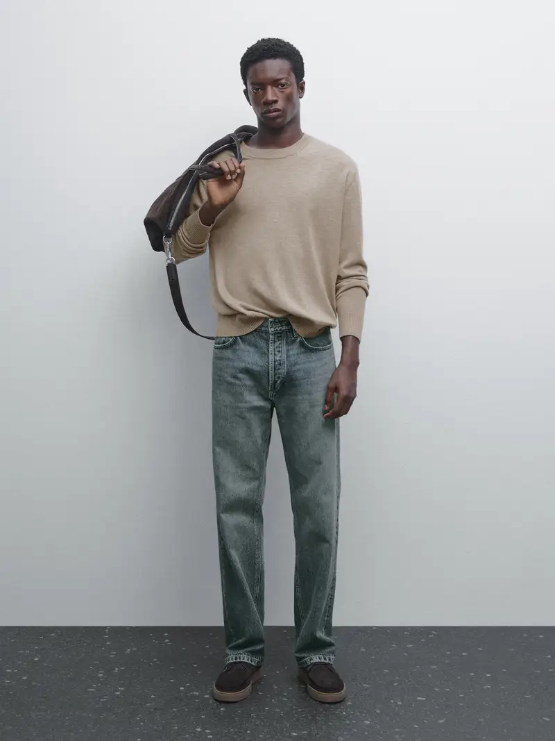 Maglia Lavorata Con Collo Rotondo - Sabbia - - Massimo Dutti - Maschile