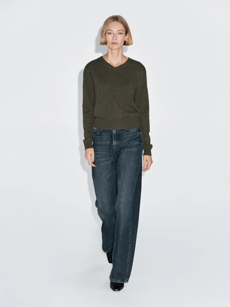 Maglia Lavorata Con Scollo A V In Misto Lana - Verde Vigoré - - Massimo Dutti - Femminile VERDE VIGORÉ