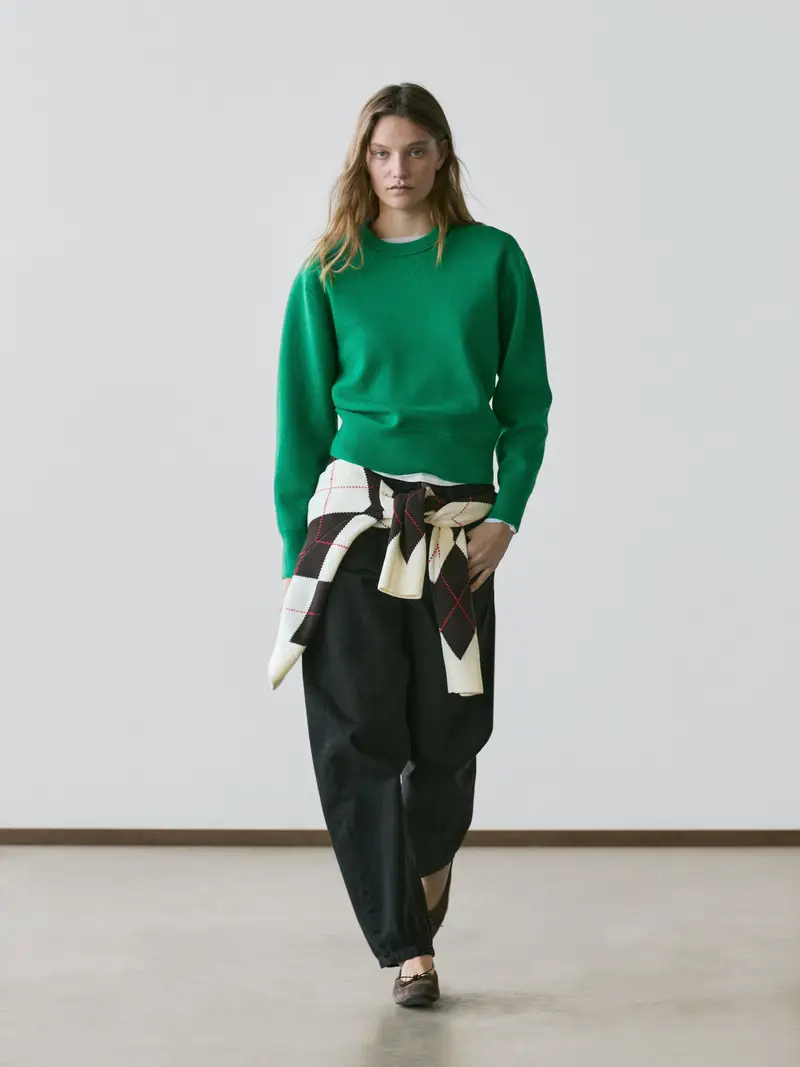 Maglia Lavorata In Misto Cotone - Verde Biliardo - - Massimo Dutti - Femminile