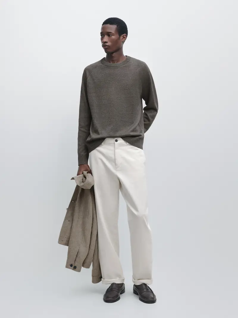 Maglia Lavorata Misto Cotone - Verde Grigiastro - - Massimo Dutti - Maschile