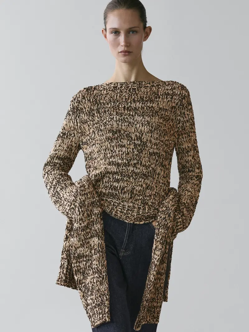 Maglia Lavorata Mouliné In Misto Cotone - Cammello - - Massimo Dutti - Femminile