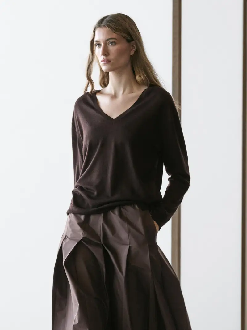 Maglia Oversize Con Scollo A V - Marrone - - Massimo Dutti - Femminile