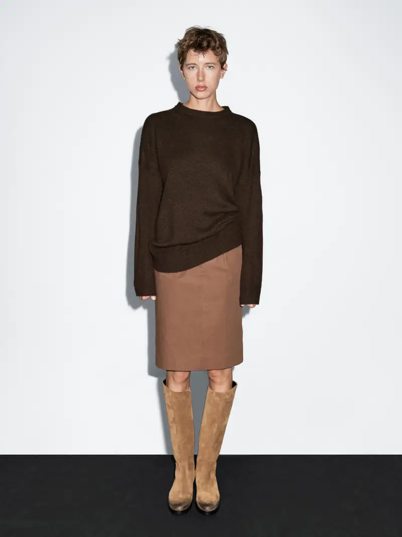 Maglia Oversize Con Toppe 100% Cashmere - Cioccolato - - Massimo Dutti - Femminile