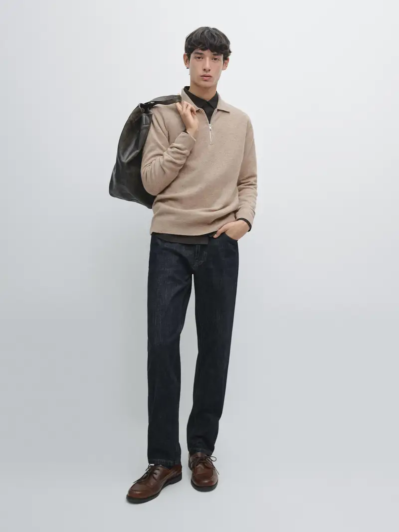 Maglia Stile Polo Con Cerniera In Misto Lana - Visone - - Massimo Dutti - Maschile