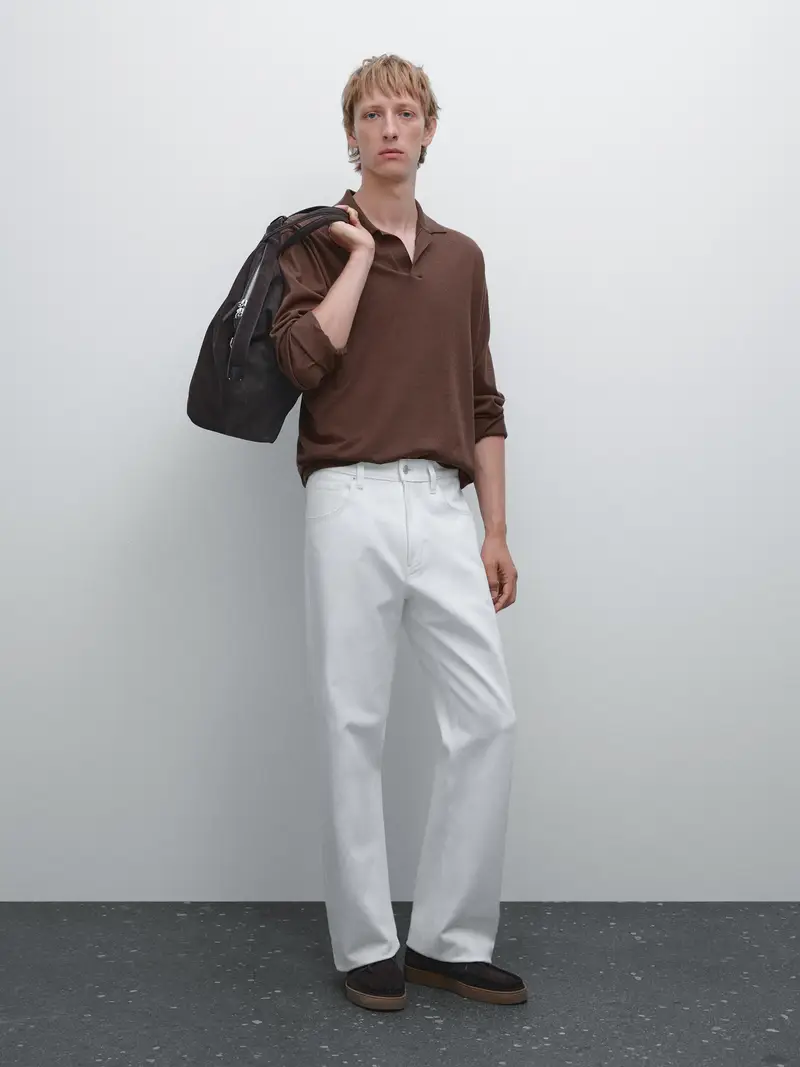 Maglia Stile Polo In Misto Cotone E Seta - Arancione - - Massimo Dutti - Maschile