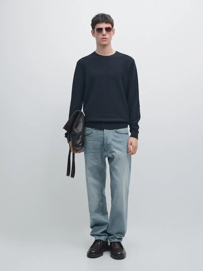 Maglia Strutturata In Misto Cotone - Blu Marino - - Massimo Dutti - Maschile