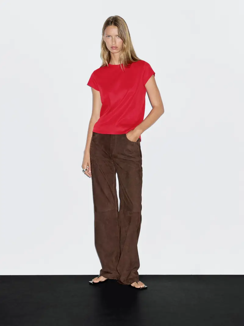 Maglietta A Maniche Corte 100% Cotone Mercerizzato - Rosso Forte - - Massimo Dutti - Femminile