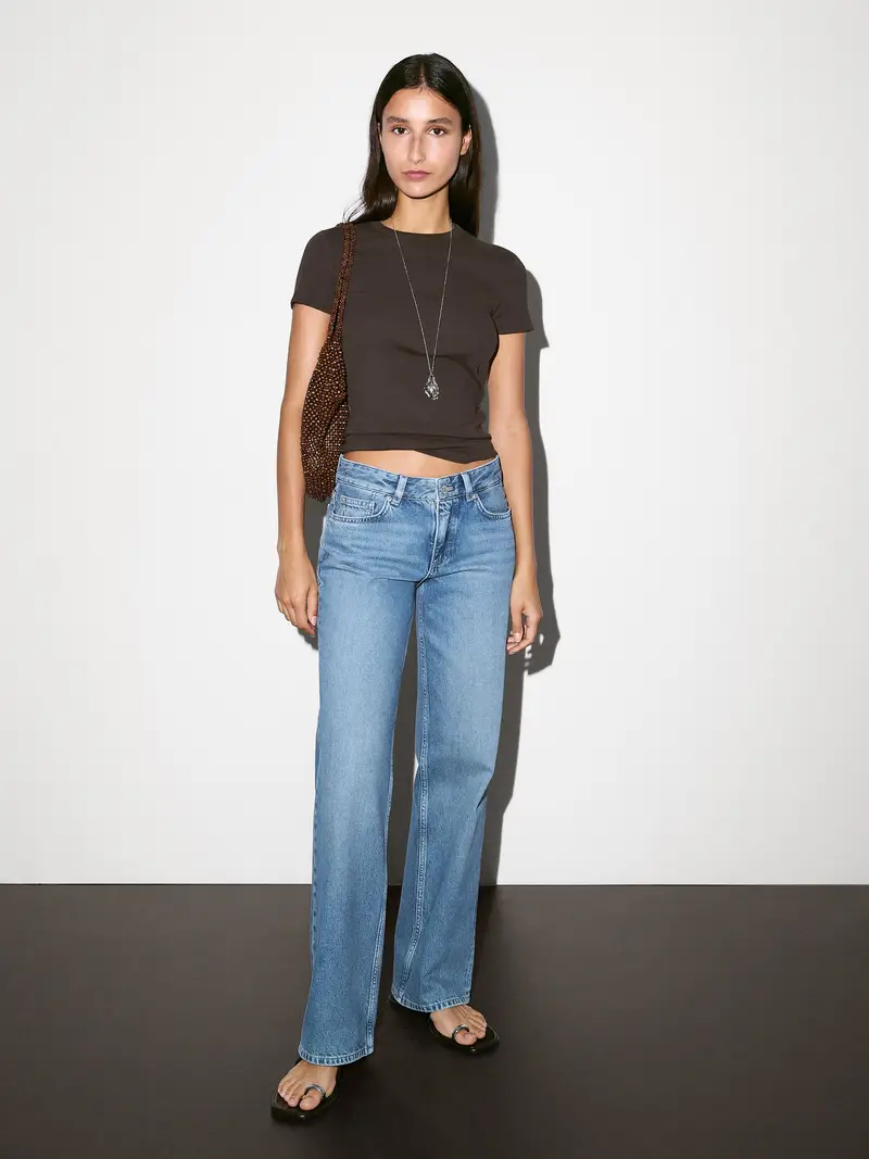 Maglietta A Maniche Corte A Coste Heavy Weight - Marrone - - Massimo Dutti - Femminile