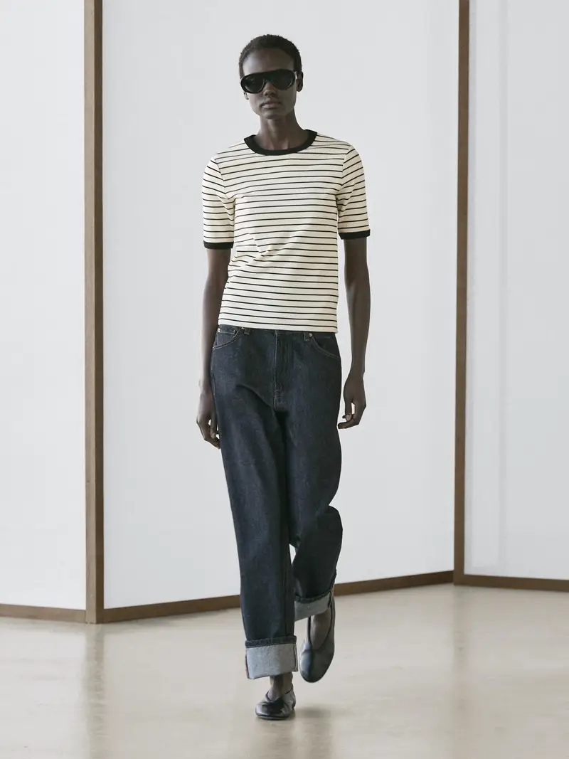 Maglietta A Maniche Corte A Righe A Contrasto - Bianco Roto - - Massimo Dutti - Femminile