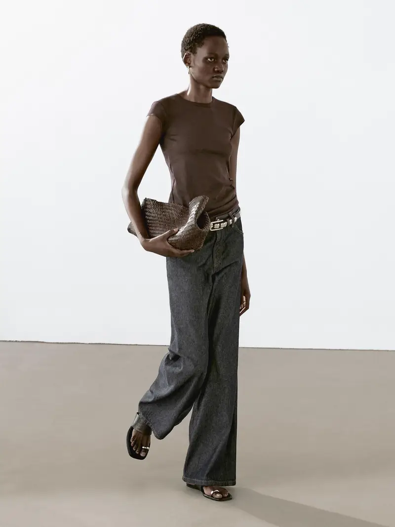 Maglietta A Maniche Corte Con Dettaglio Di Bordini - Marrone - - Massimo Dutti - Femminile