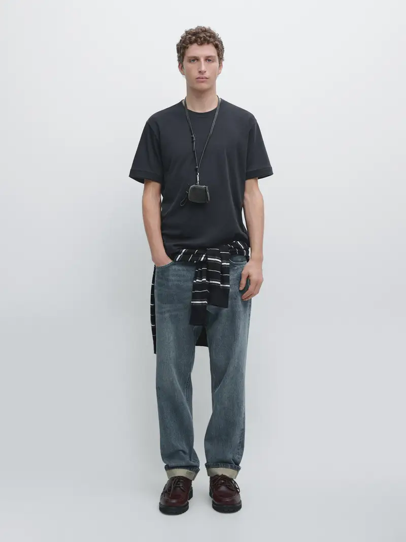 Maglietta A Maniche Corte In 100% Cotone - Blu Marino - - Massimo Dutti - Maschile