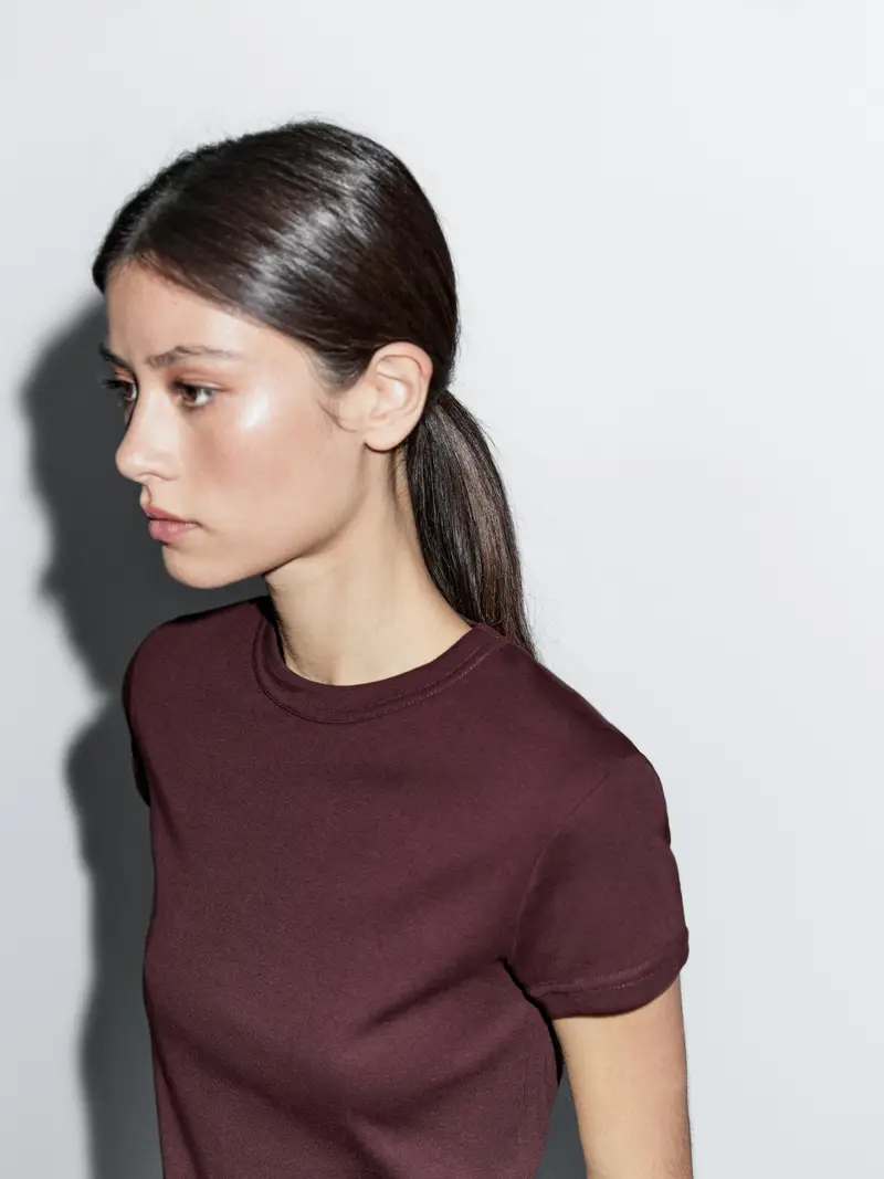 Maglietta A Maniche Corte In 100% Cotone - Bordeaux - - Massimo Dutti - Femminile