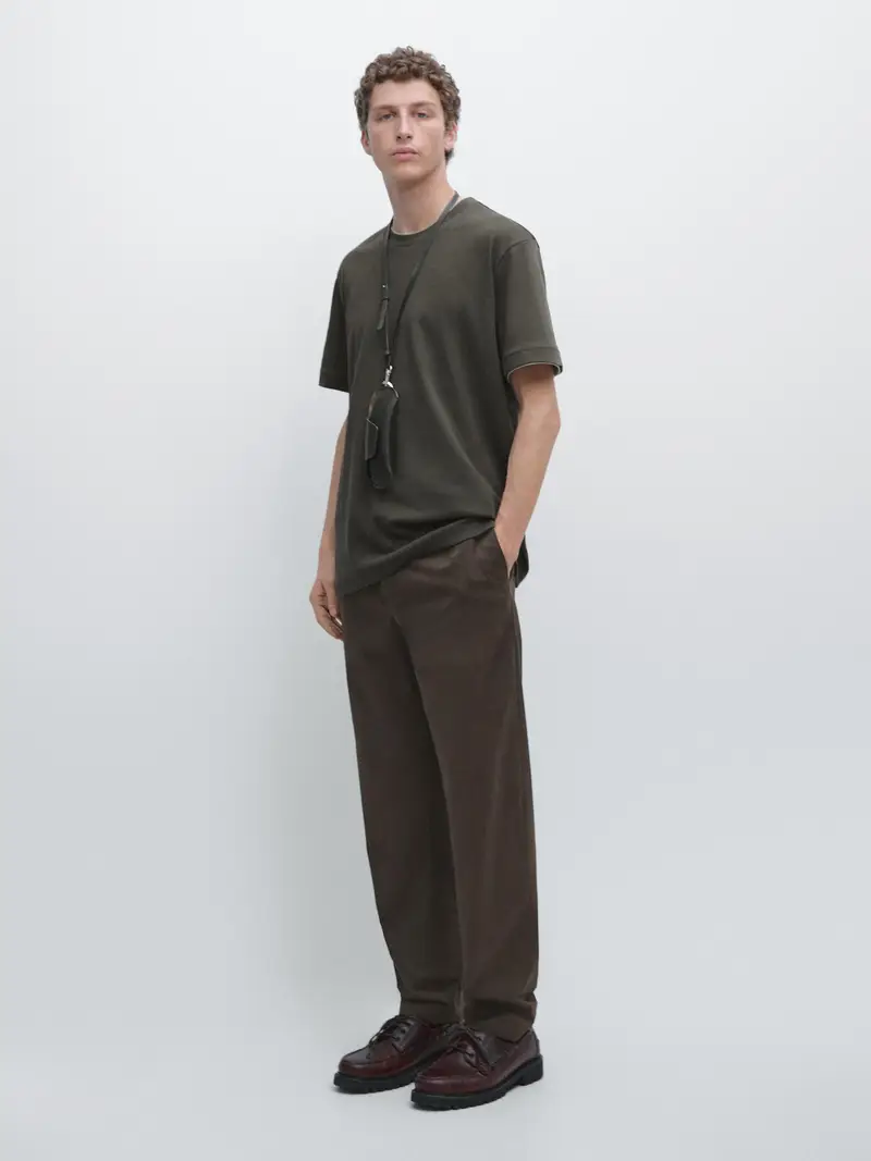 Maglietta A Maniche Corte In 100% Cotone - Kaki - - Massimo Dutti - Maschile