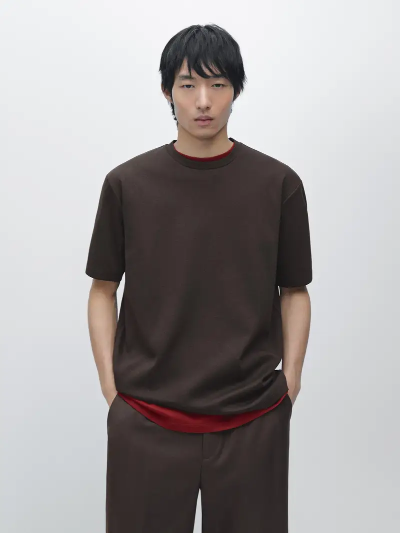 Maglietta A Maniche Corte In 100% Cotone - Marrone - - Massimo Dutti - Maschile