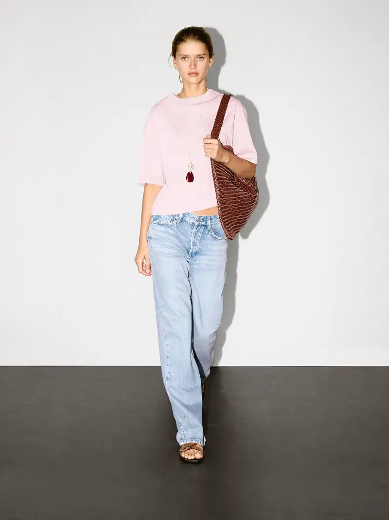 Maglietta A Maniche Corte In 100% Cotone - Rosa - - Massimo Dutti - Femminile
