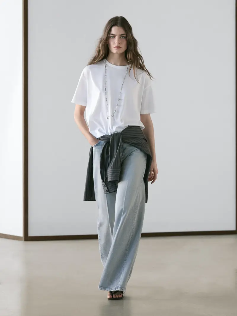 Maglietta A Maniche Corte In Cotone A Palloncino - Bianco Roto - - Massimo Dutti - Femminile