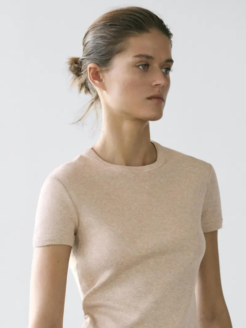 Maglietta A Maniche Corte In Cotone - Beige Vigoré - - Massimo Dutti - Femminile BEIGE VIGORÉ