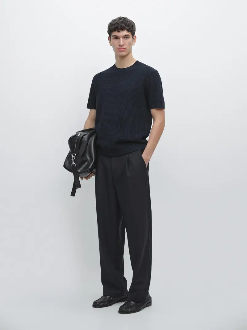 Maglietta A Maniche Corte In Maglia Di Cotone - Blu Marino - - Massimo Dutti - Maschile