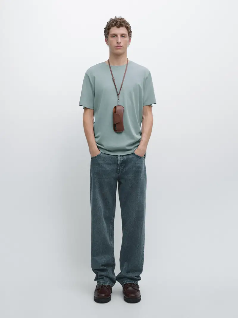 Maglietta A Maniche Corte In Misto Cotone - Azzurro Grigio - - Massimo Dutti - Maschile