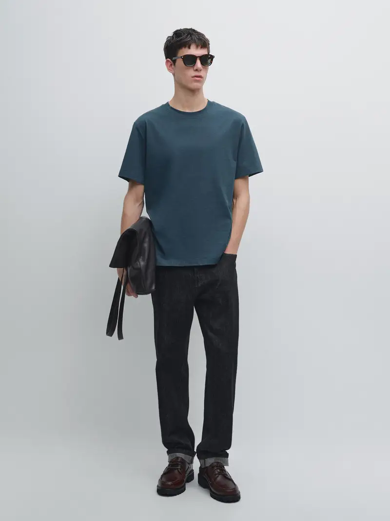 Maglietta A Maniche Corte In Misto Cotone - Blu - - Massimo Dutti - Maschile