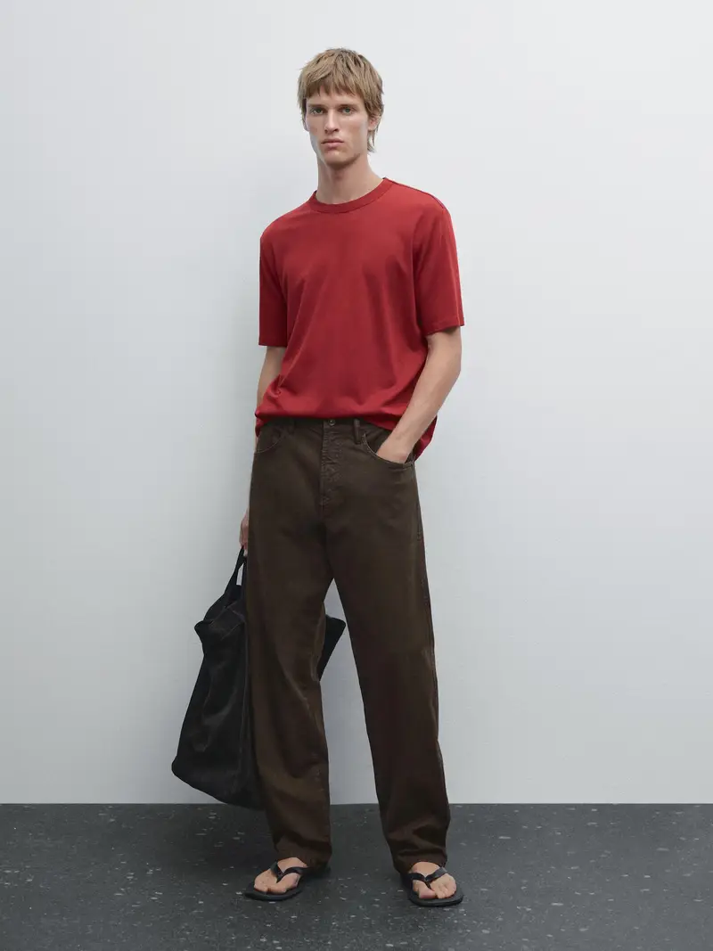 Maglietta A Maniche Corte In Misto Cotone - Granata Chiaro - - Massimo Dutti - Maschile