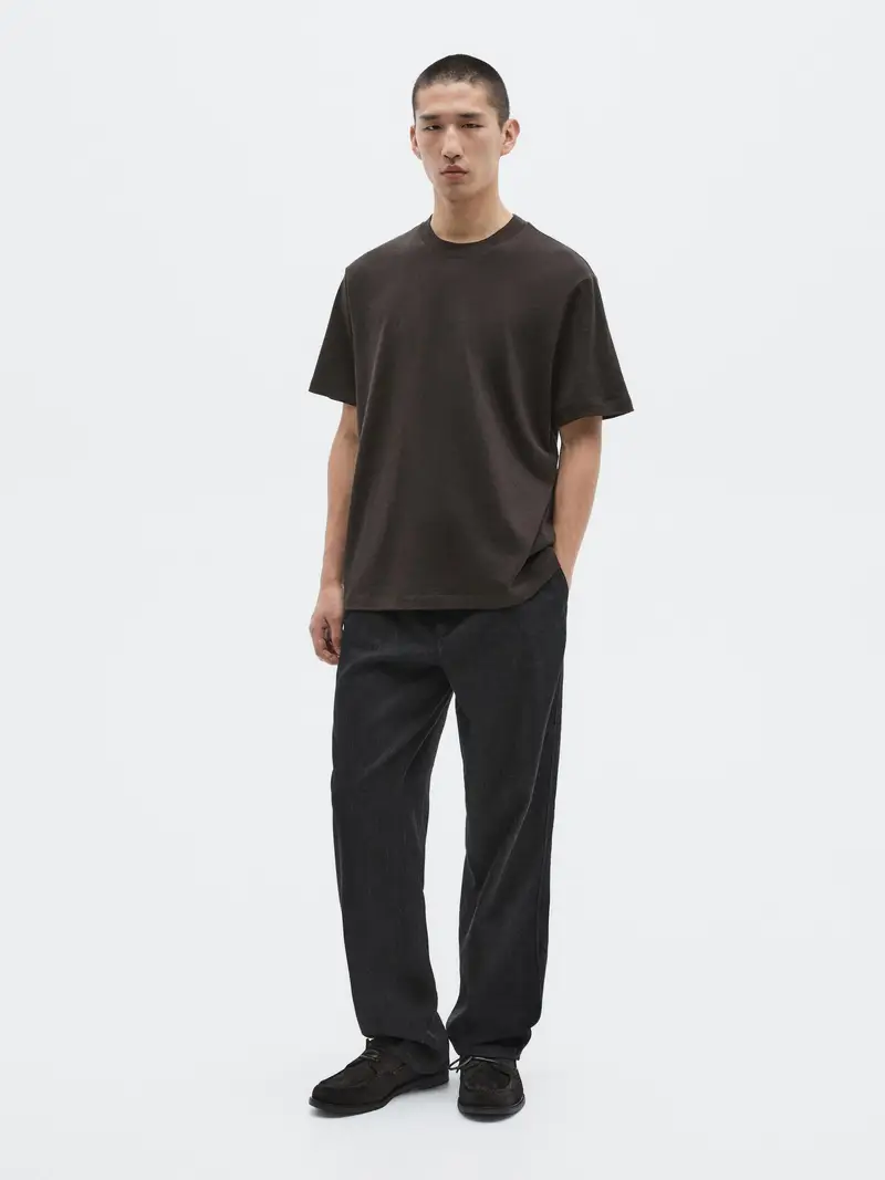 Maglietta A Maniche Corte In Misto Cotone - Limited - Cioccolato - - Massimo Dutti - Maschile